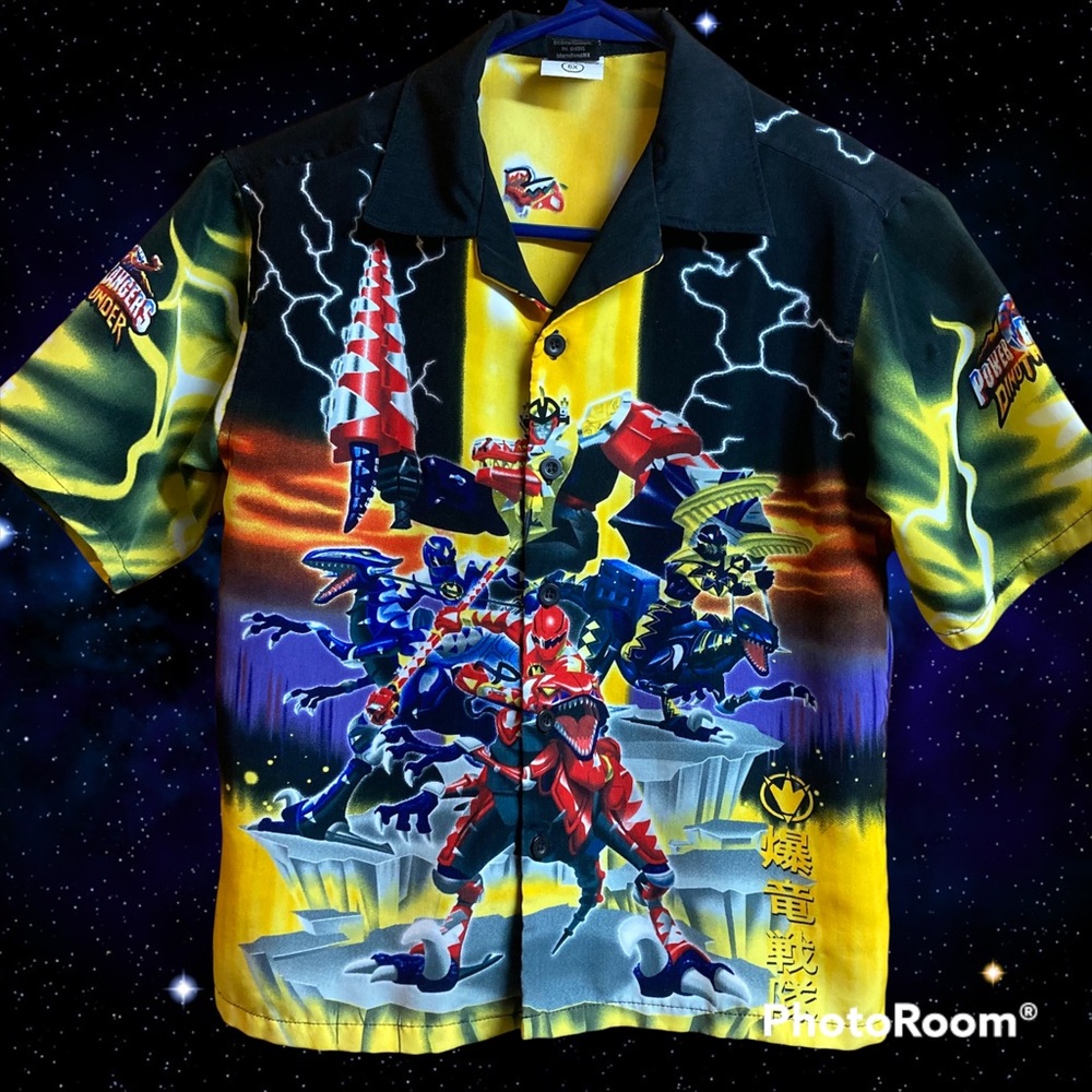 Vintage Power Rangers Dino Thunder youth button up shirt colourful retro size 6X